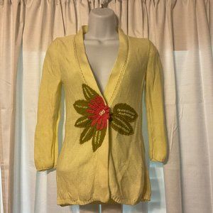 Field Flower Anthropologie Sweater S Light Yellow Pink Green Floral Appl…